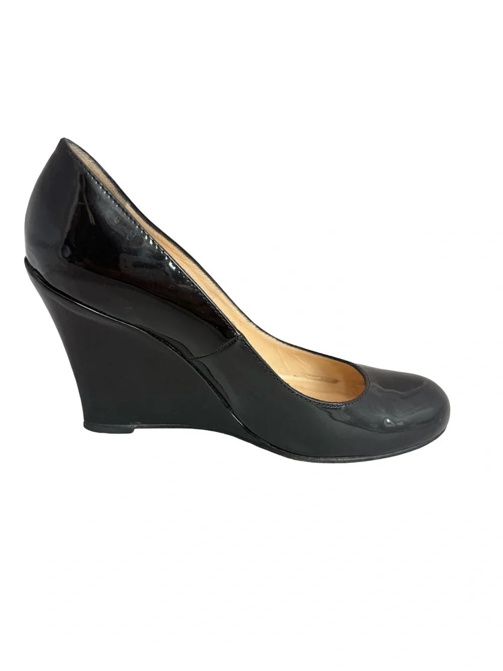 Christian Louboutin Black Patent Leather Round Toe Wedge Pumps Size 6 Women's